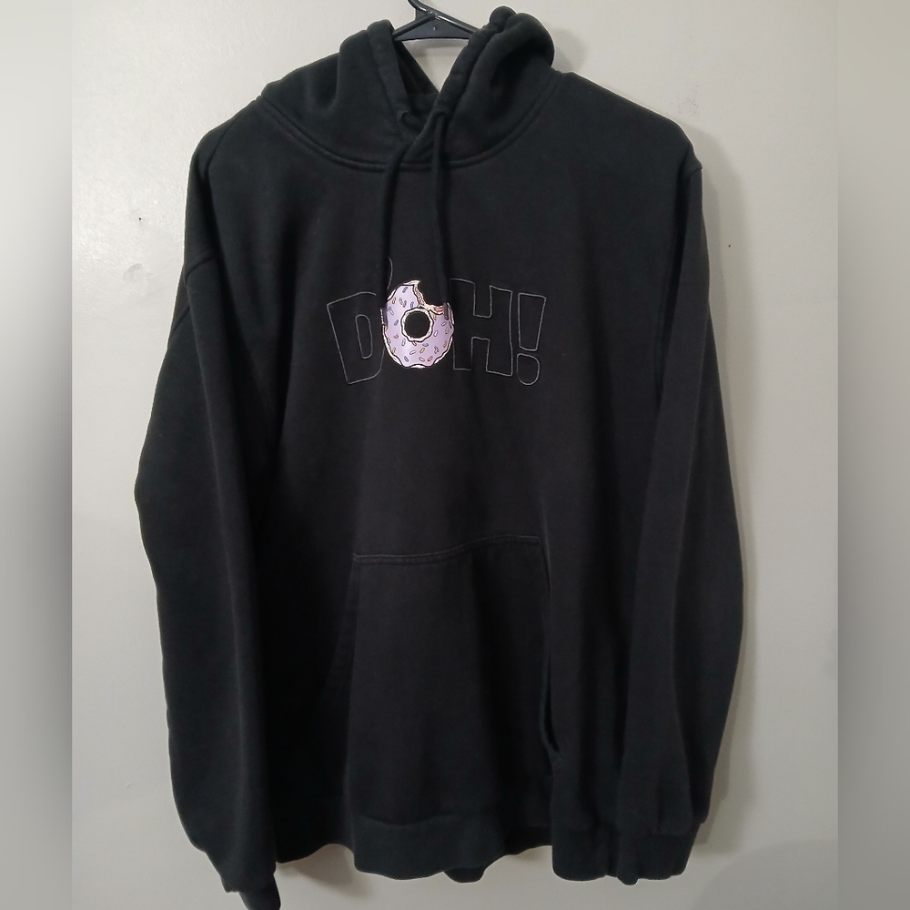 Black Adidas Hoodie with Simpsons Donut Graphic